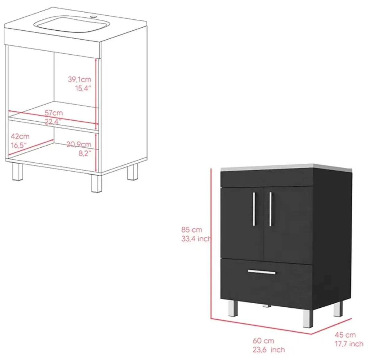 Single Bathroom Vanity Mayorca, Bathroom, Black