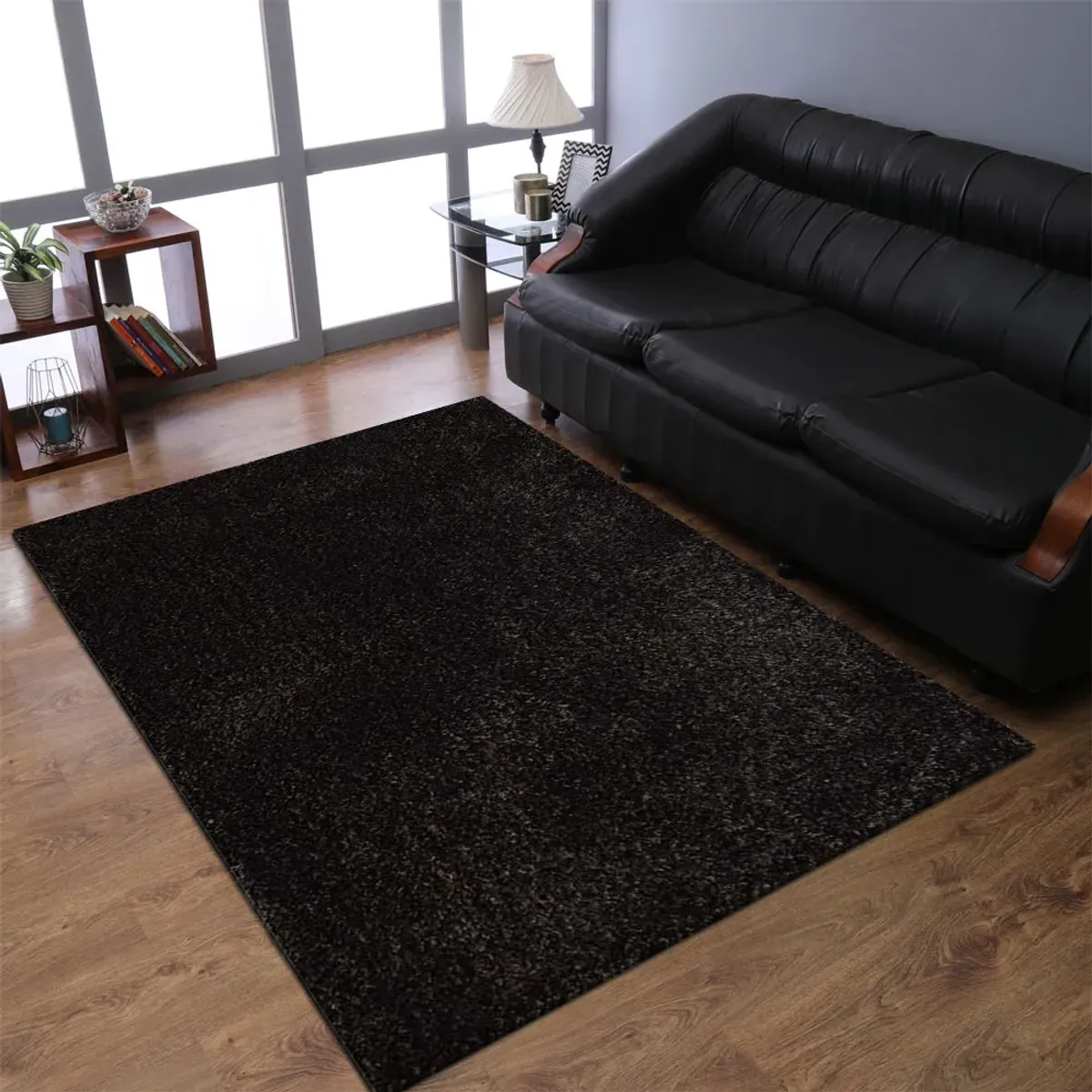 RUGSOTIC CARPETS HAND TUFTED SHAG POLYESTER ECO-FRIENDLY AREA RUGS  - 5'x8', Rectangle, Silver Black, Solid Plain Design, High Pile Thick Handmade Anti Skid Rugs for Living Room, Bed Room K00111
