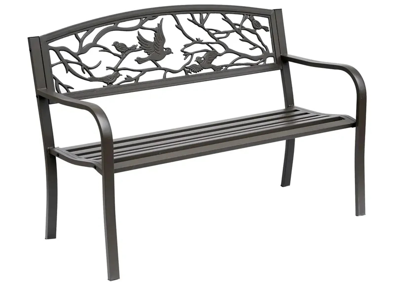 Durable Garden Perch: 50" Brown Metal Patio Bench with Backrest