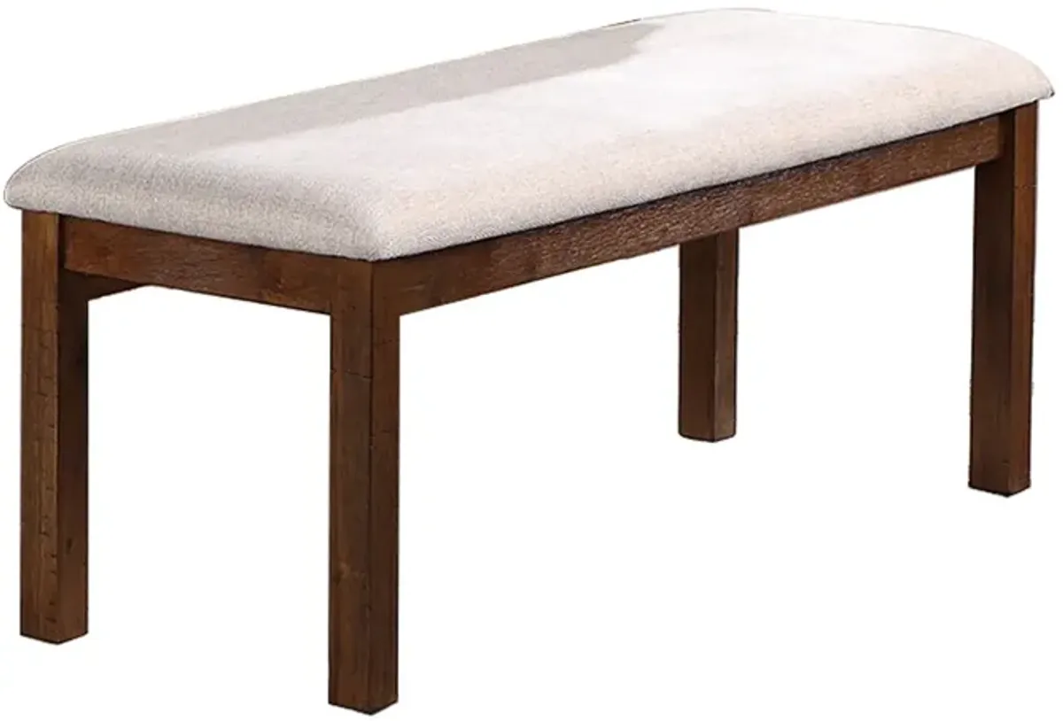 48 Inch Classic Fabric Upholstered Dining Bench, Pine Wood, Ivory and Brown-Benzara