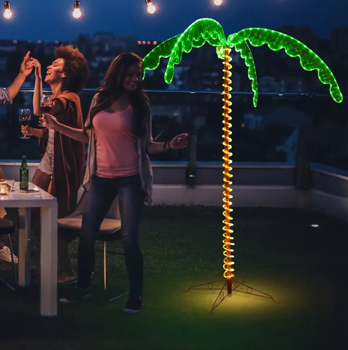 7 Feet LED Pre-lit Palm Tree Decor with Light Rope