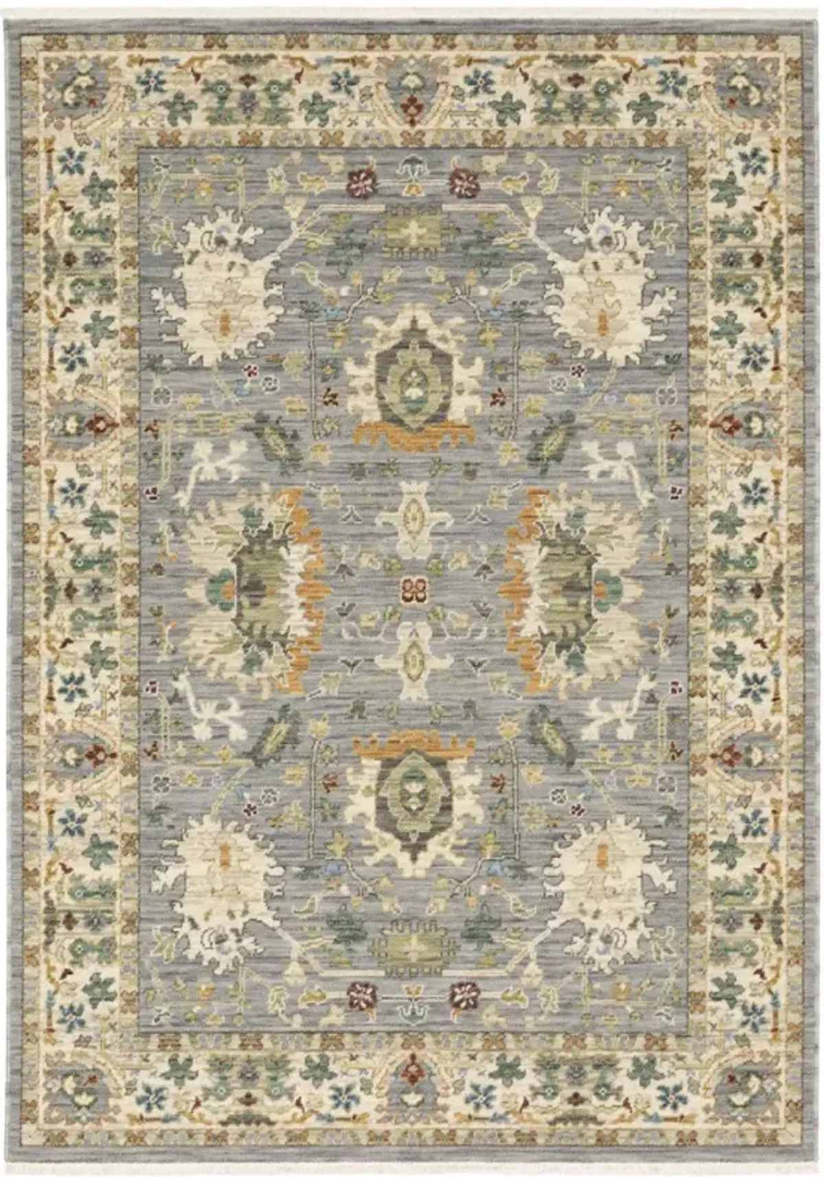 5 X 8 Blue And Ivory Oriental Power Loom Stain Resistant Area Rug With Fringe