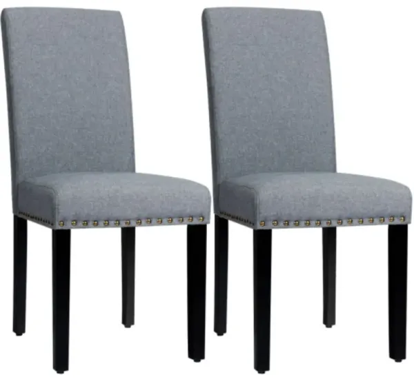 Set of 2 Fabric Upholstered Dining Chairs with Nailhead