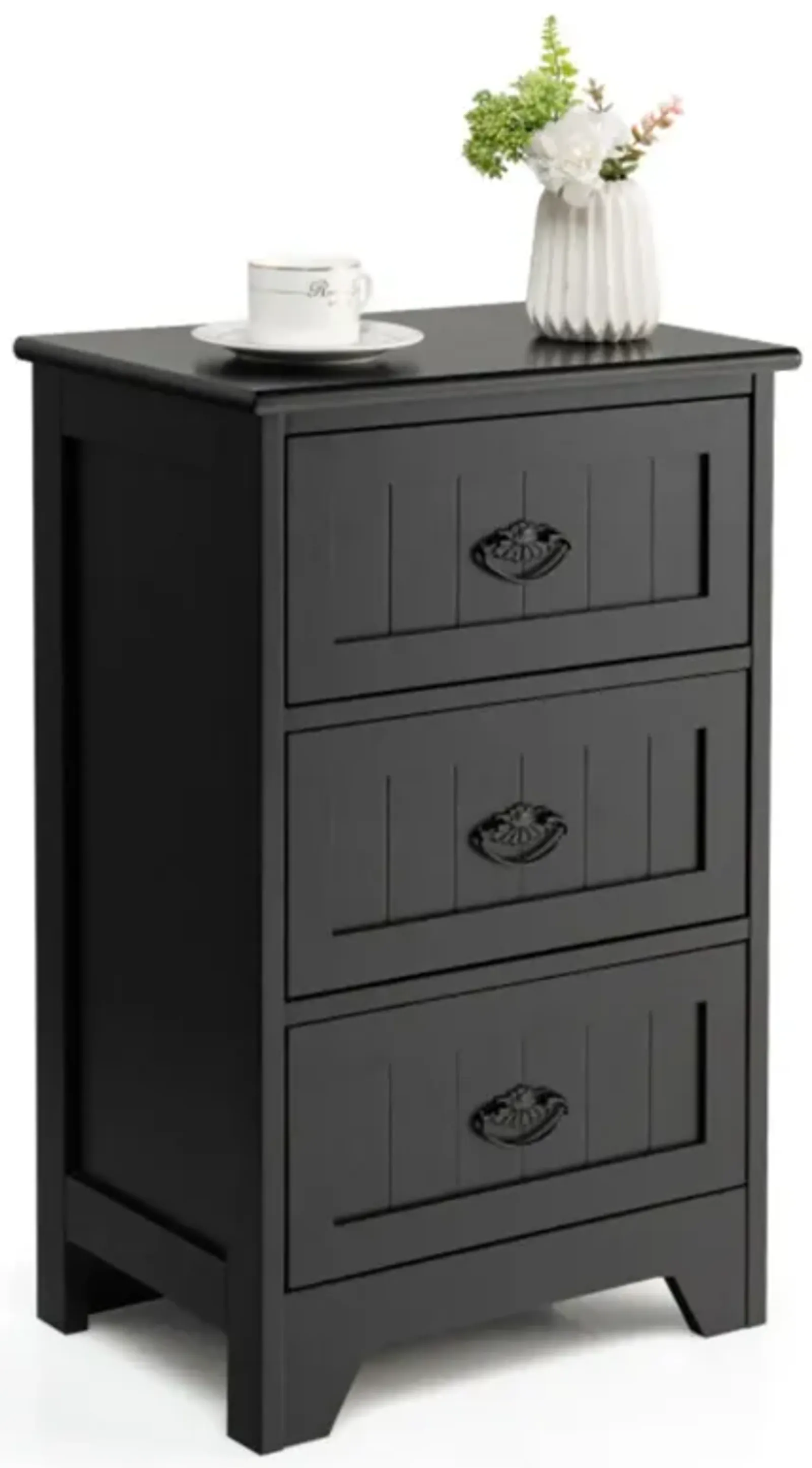 Hivvago 3 Drawers End Storage Wood Side Nightstand