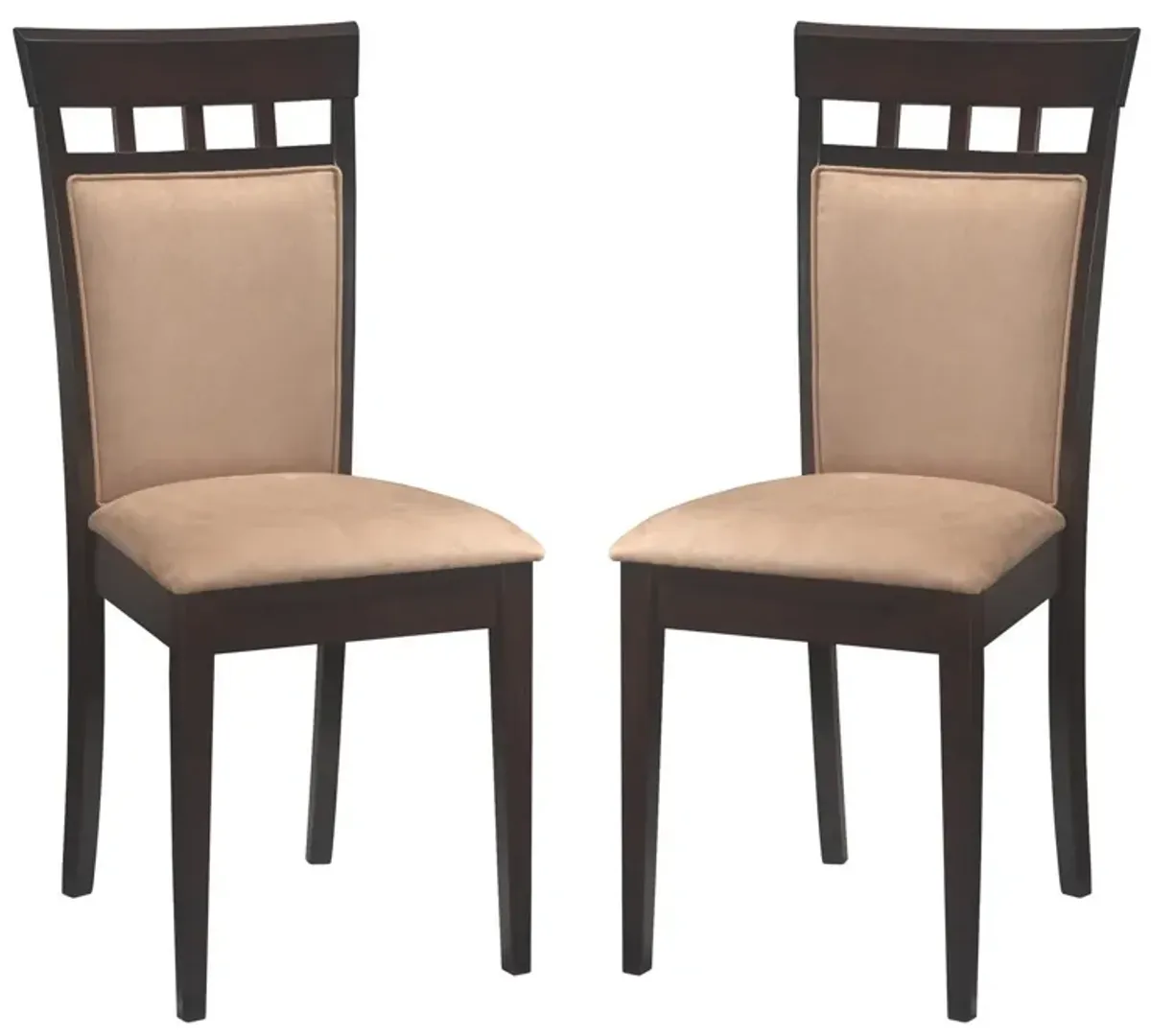 Transitional Brown Wood Frame Dining Chair, Beige Fabric, Set of 2-Benzara