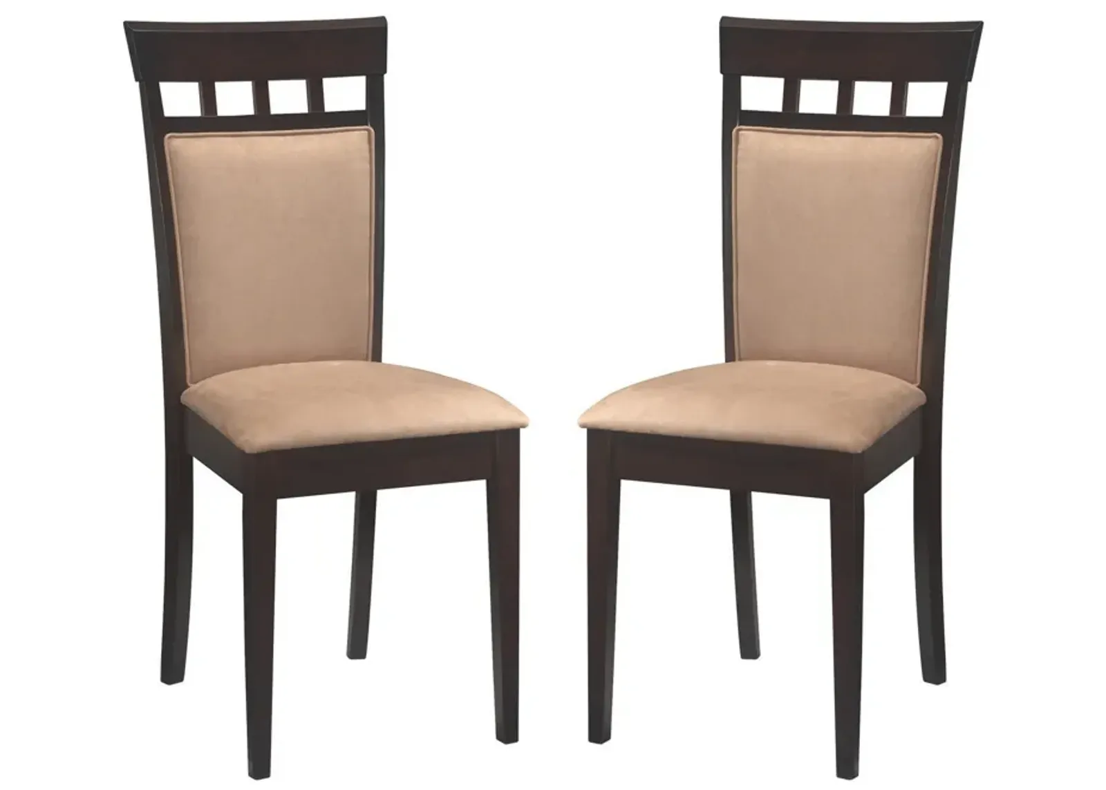 Transitional Brown Wood Frame Dining Chair, Beige Fabric, Set of 2-Benzara