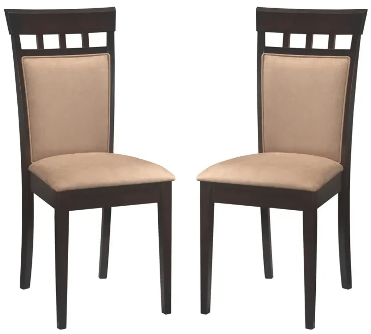 Transitional Brown Wood Frame Dining Chair, Beige Fabric, Set of 2-Benzara