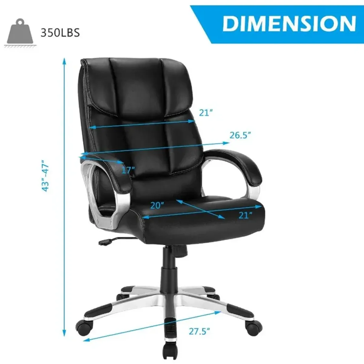 Big and Tall Adjustable High Back Leather Executive Computer Desk Chair