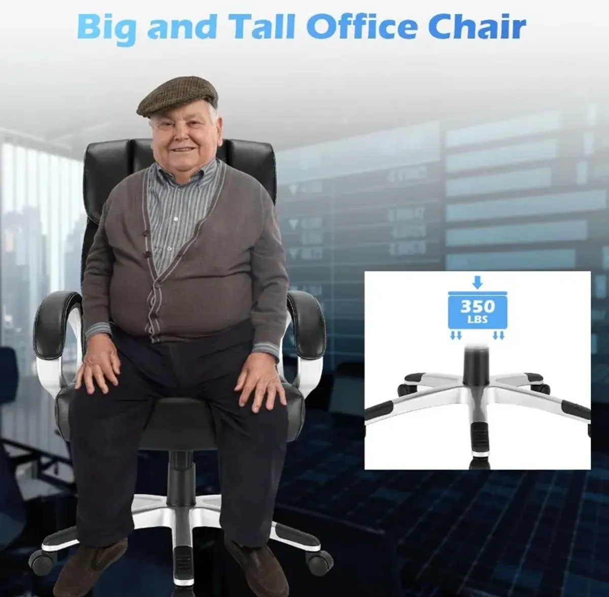 Big and Tall Adjustable High Back Leather Executive Computer Desk Chair