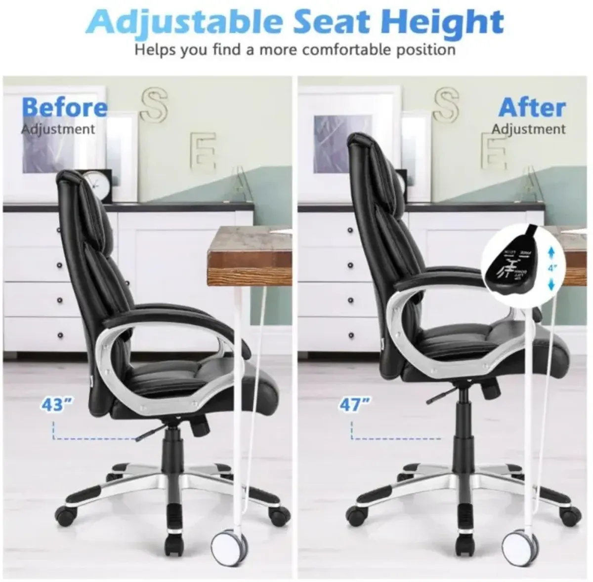 Big and Tall Adjustable High Back Leather Executive Computer Desk Chair