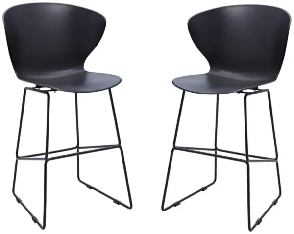 Hivvago Set of Two 26 Inch Black Heavy Duty Plastic and Metal Low Back Counter Height Bar Chairs