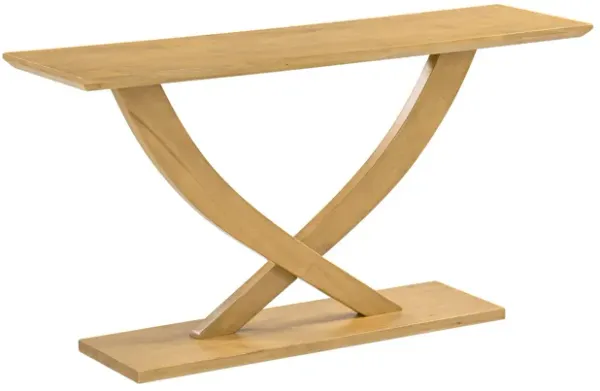 Rase 57 Inch Console Table, Cross Leg Design, Pedestal Base, Brown Wood