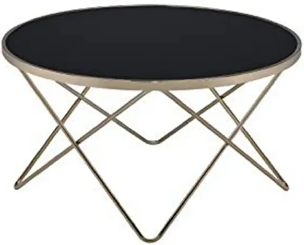 Alluring Coffee Table, Black Glass & Gold-Benzara