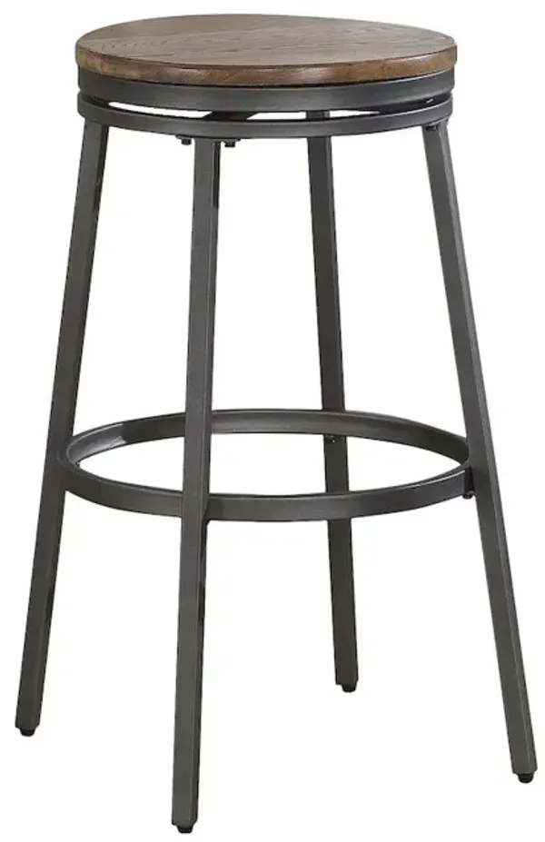 Stockton 30" Backless Metal Swivel Stool - Slate Grey - Golden Oak Seat