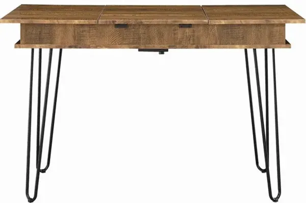 Modern Style Writing Desk with Hidden Storage and USB Port, Rustic Brown-Benzara