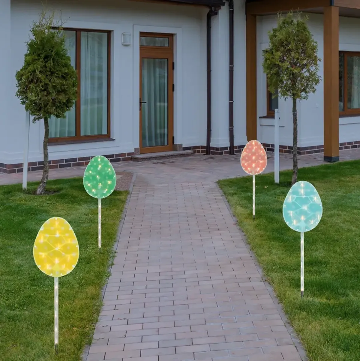 4ct Pastel Easter Egg Pathway Marker Lawn Stakes  Clear Lights