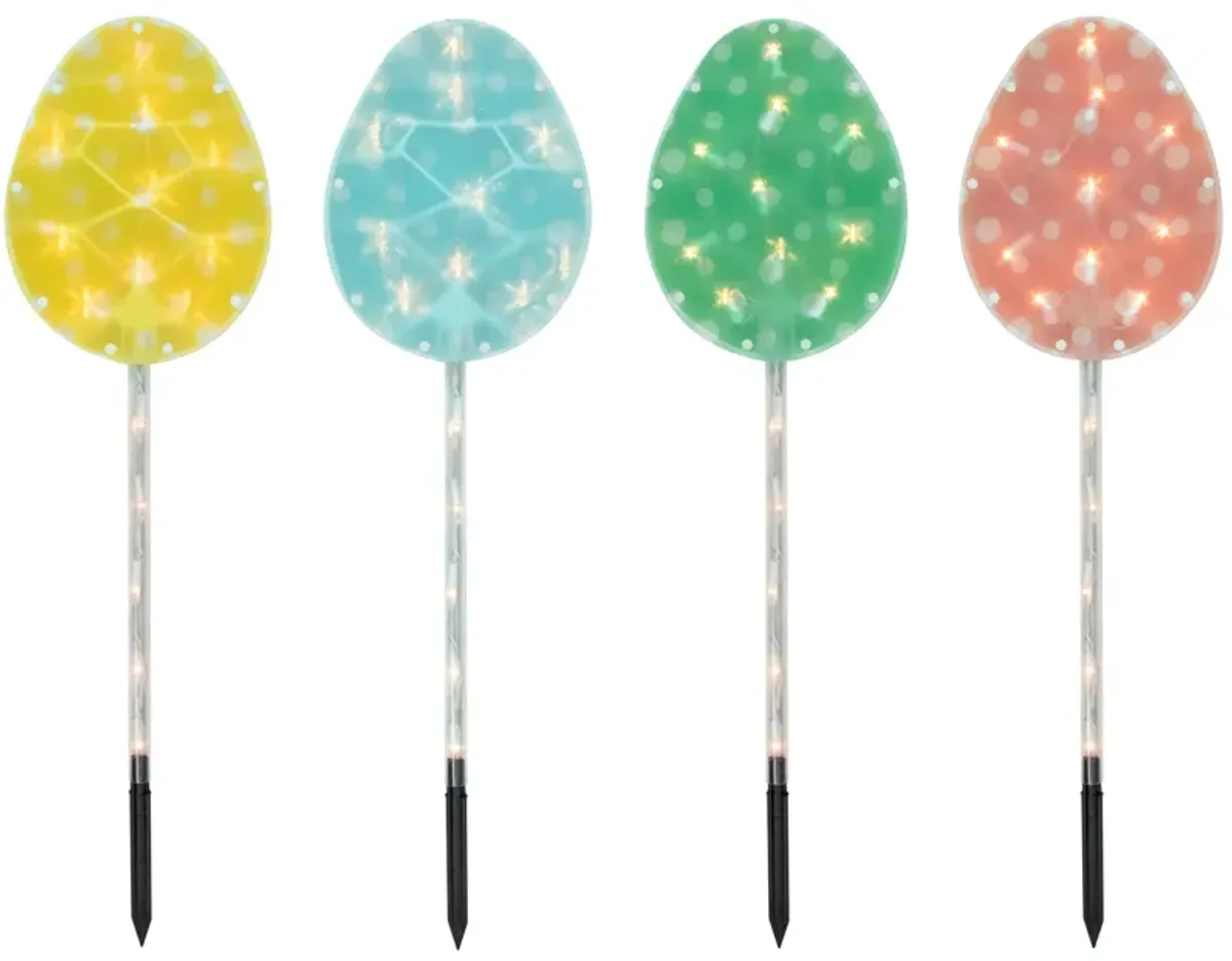 4ct Pastel Easter Egg Pathway Marker Lawn Stakes  Clear Lights