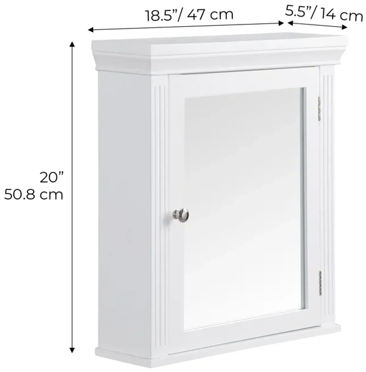 Teamson Home Removable Wooden Medicine Cabinet with Crown Molded Top- White