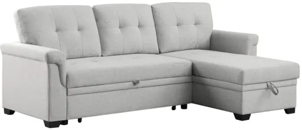 Sierra Light Gray Linen Reversible Sleeper Sectional Sofa With Storage Chaise