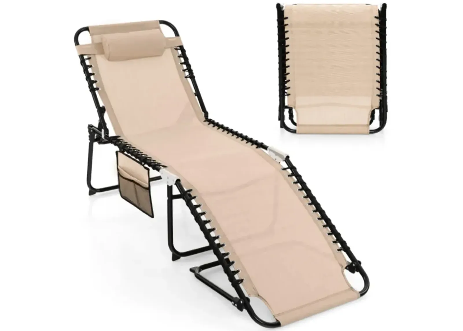 Hivvago Foldable Recline Lounge Chair with Adjustable Backrest and Footrest