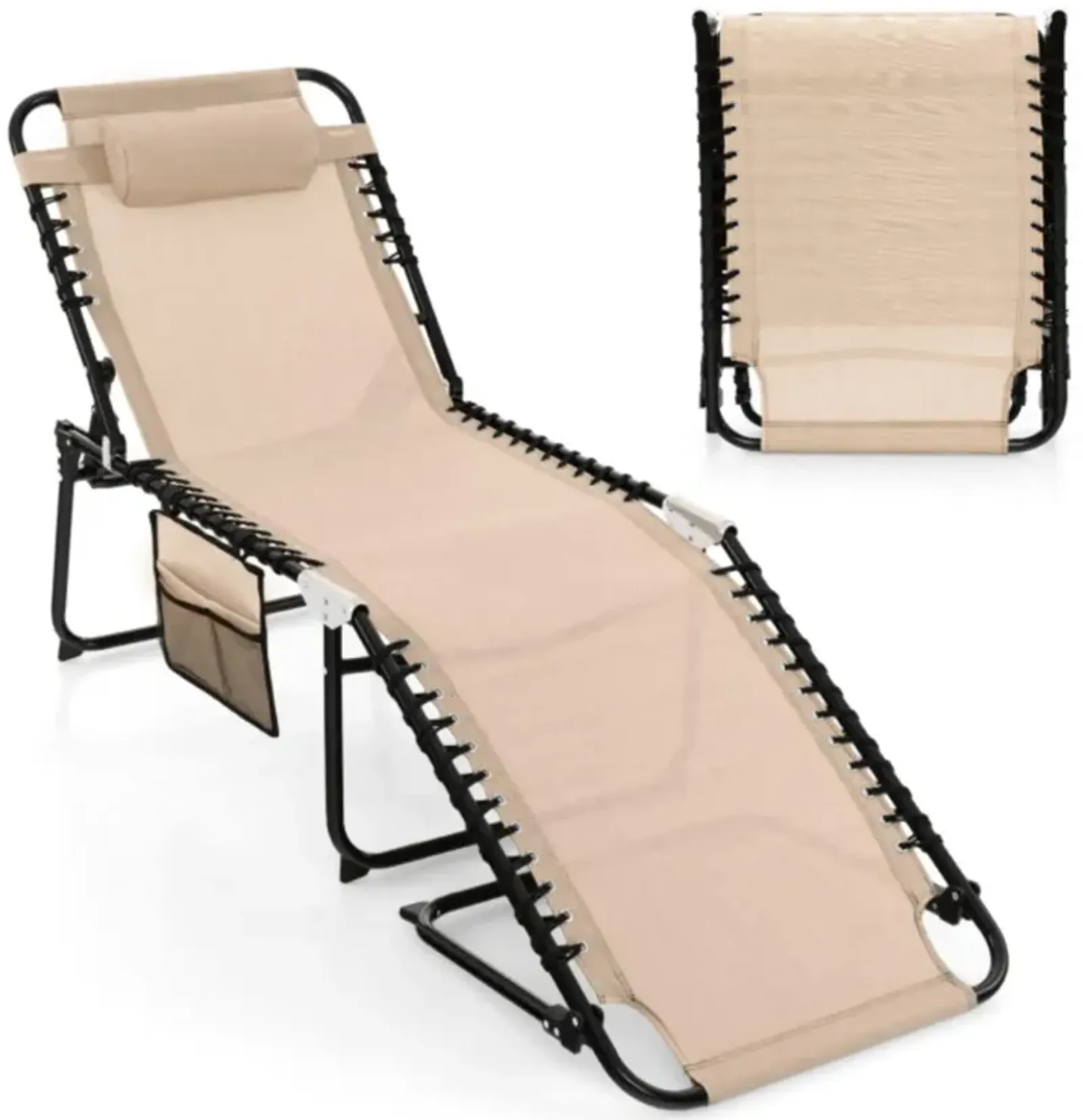 Hivvago Foldable Recline Lounge Chair with Adjustable Backrest and Footrest