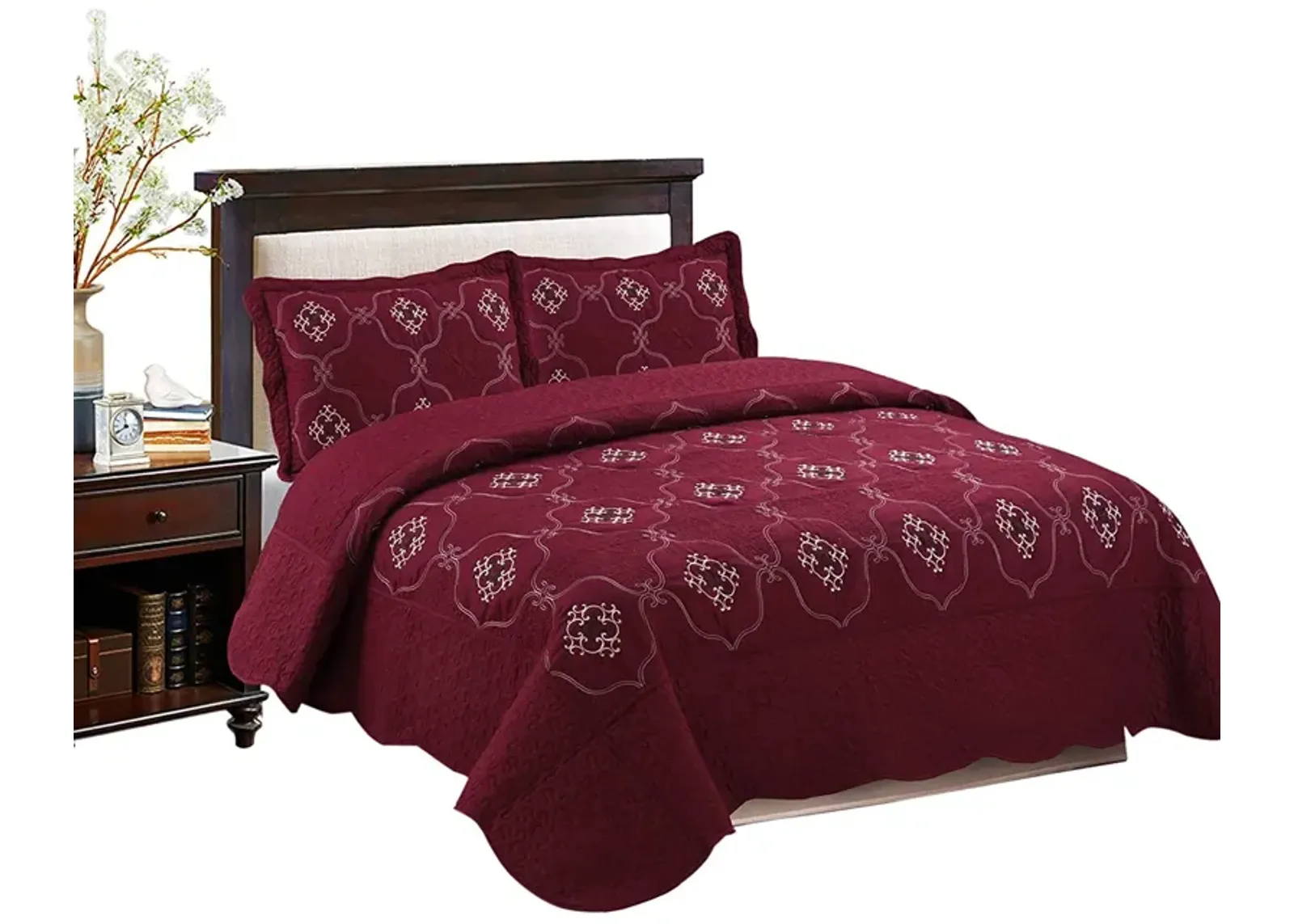 MarCielo 3 Piece Quilted Embroidery Quilts Bedspreads Set Emma