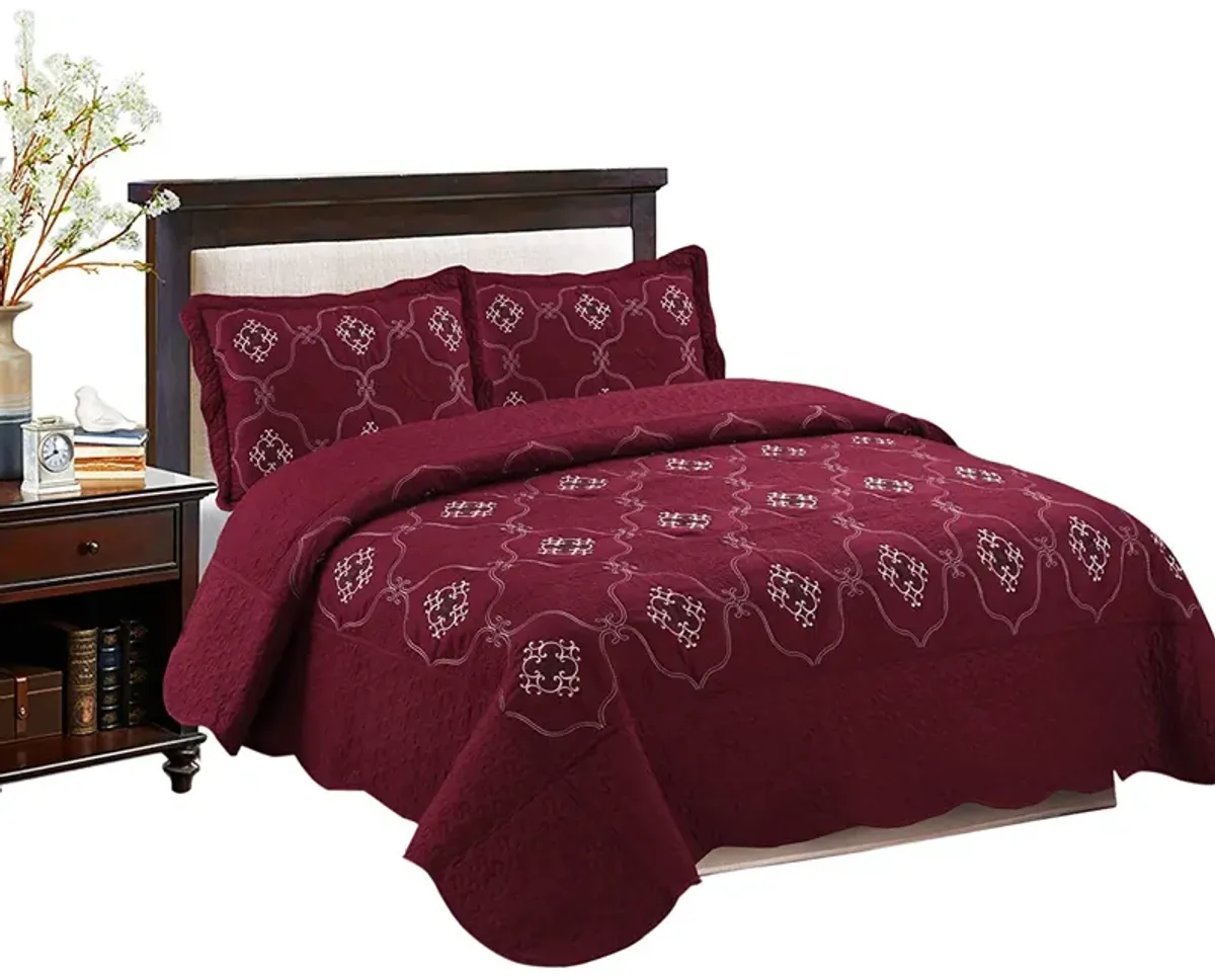 MarCielo 3 Piece Quilted Embroidery Quilts Bedspreads Set Emma