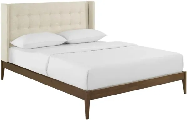 Modway - Hadley Queen Wingback Upholstered Polyester Fabric Platform Bed Beige