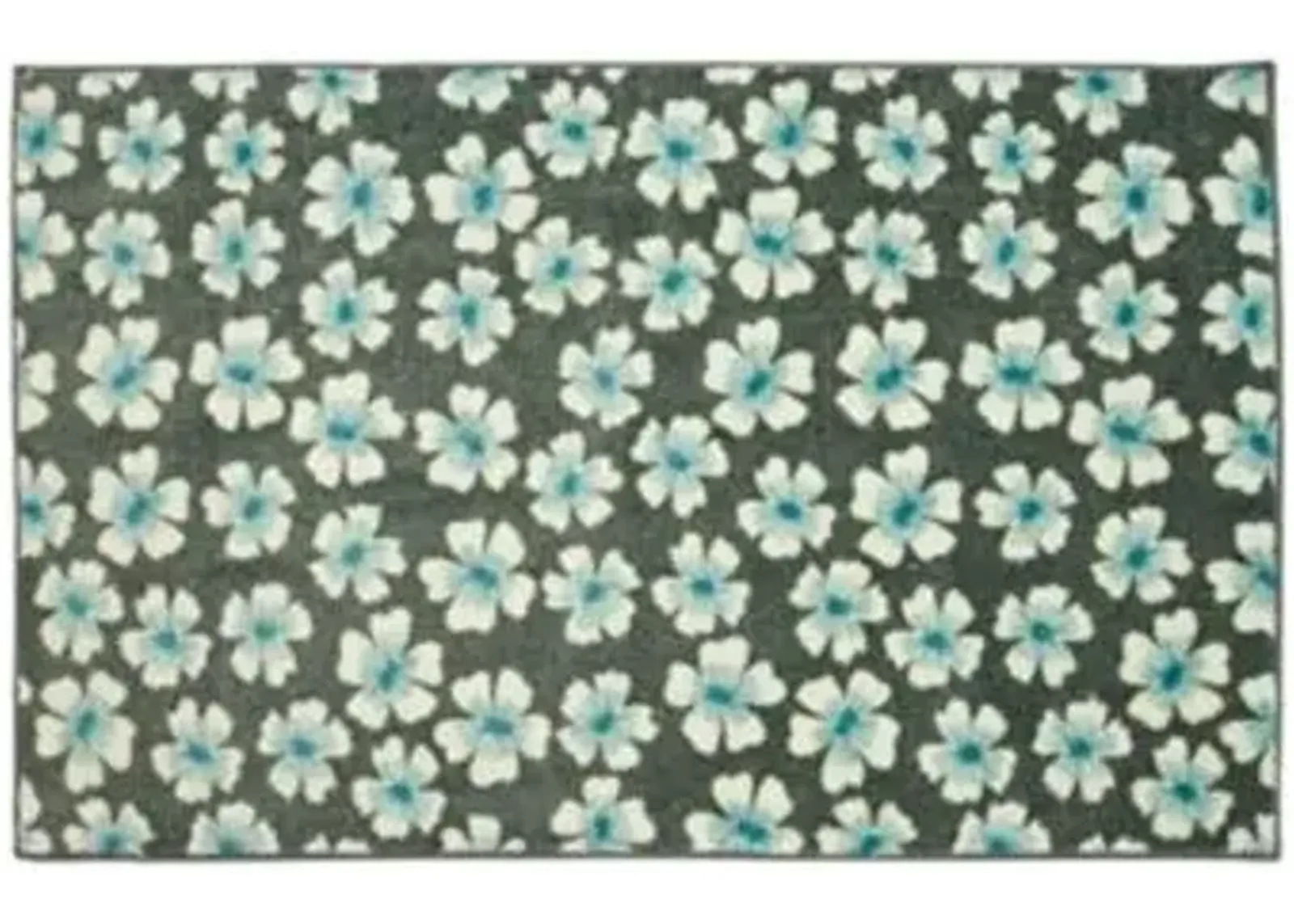 Simple Floral Aqua 2' x 3' 9" Kitchen Mat