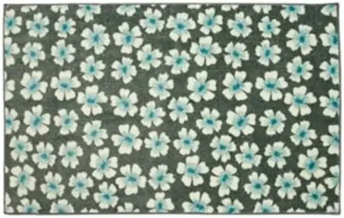 Simple Floral Aqua 2' x 3' 9" Kitchen Mat