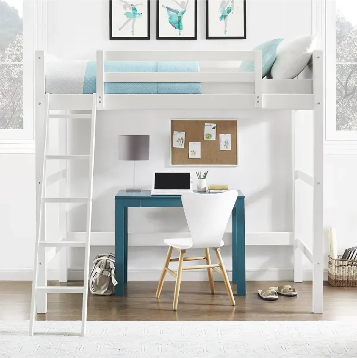 Atwater Living Rollins Twin Wooden Loft Bed with Ladder and Safety Railings