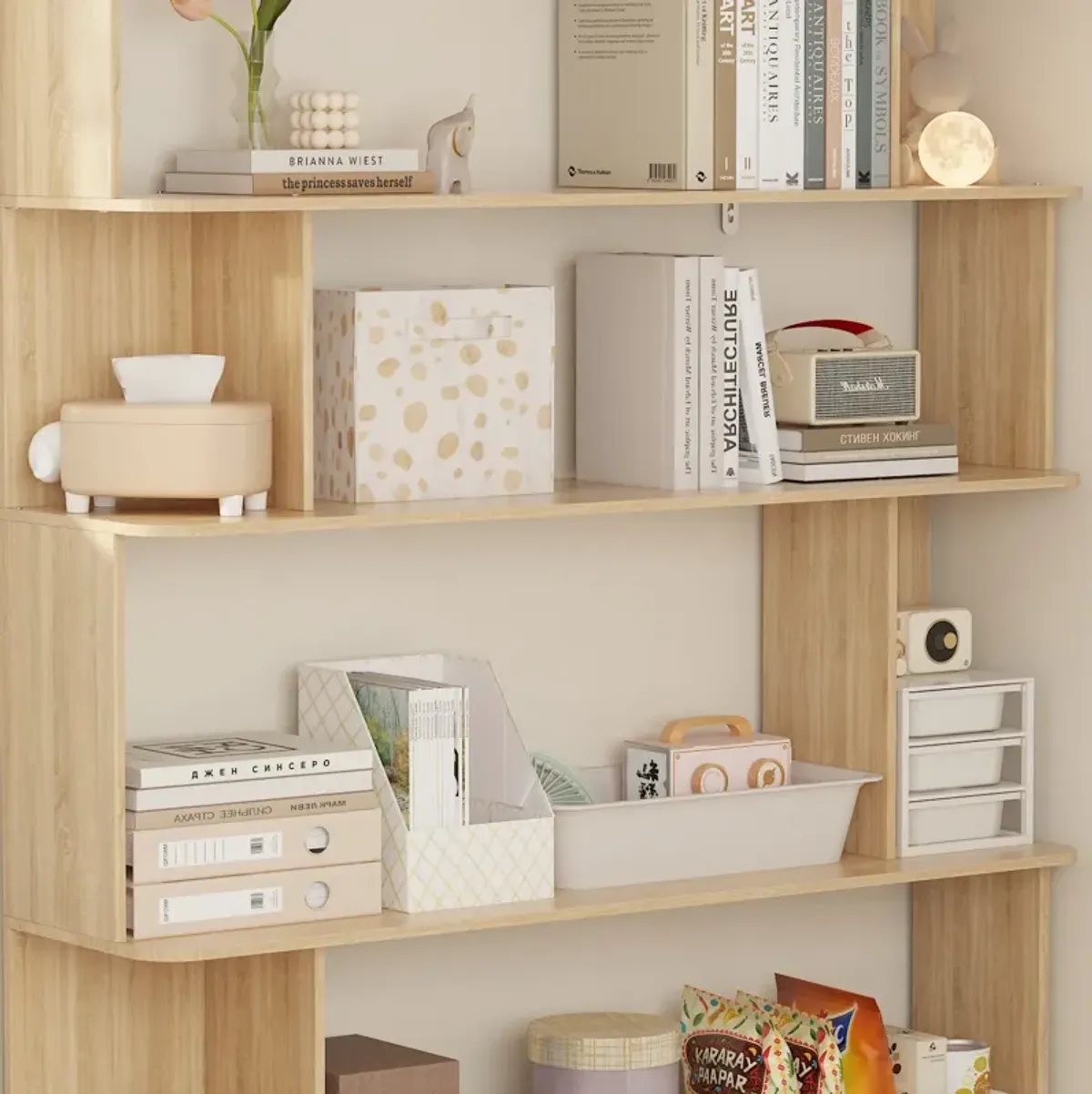 FUFU&GAGA Wood 6-Shelf Bookcase (47.2-in W x 81.9-in H x 11.8-in D), Brown