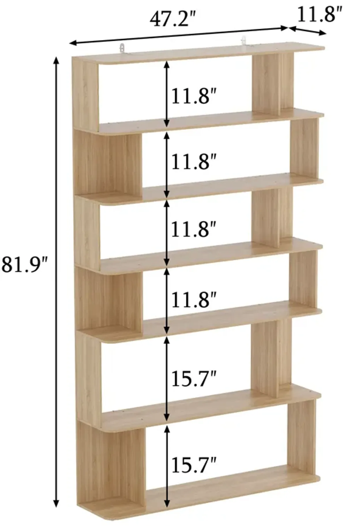 FUFU&GAGA Wood 6-Shelf Bookcase (47.2-in W x 81.9-in H x 11.8-in D), Brown