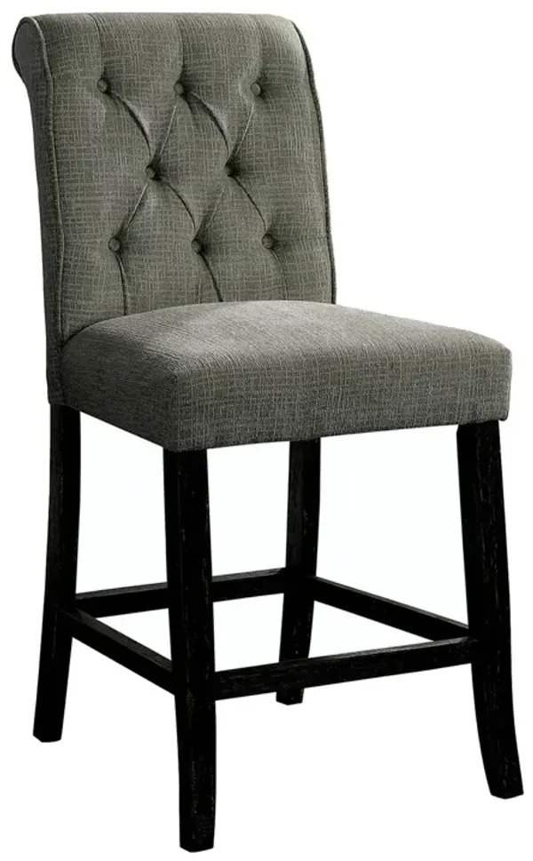 42 Inch Classic Counter Chairs, Button Tufted, Piping, Set of 2, Gray-Benzara