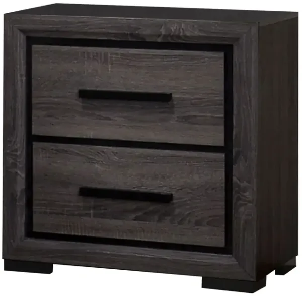 Wooden Nightstand with 2 Drawers and Finger Pull Handle,Gray and Black-Benzara