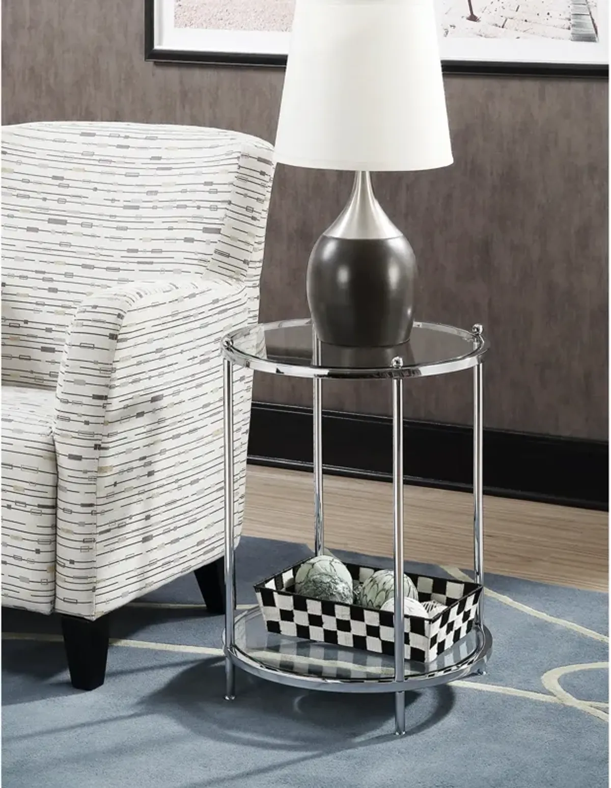 Convenience Concepts Royal Crest 2 Tier Round End Table, Clear Glass / Chrome