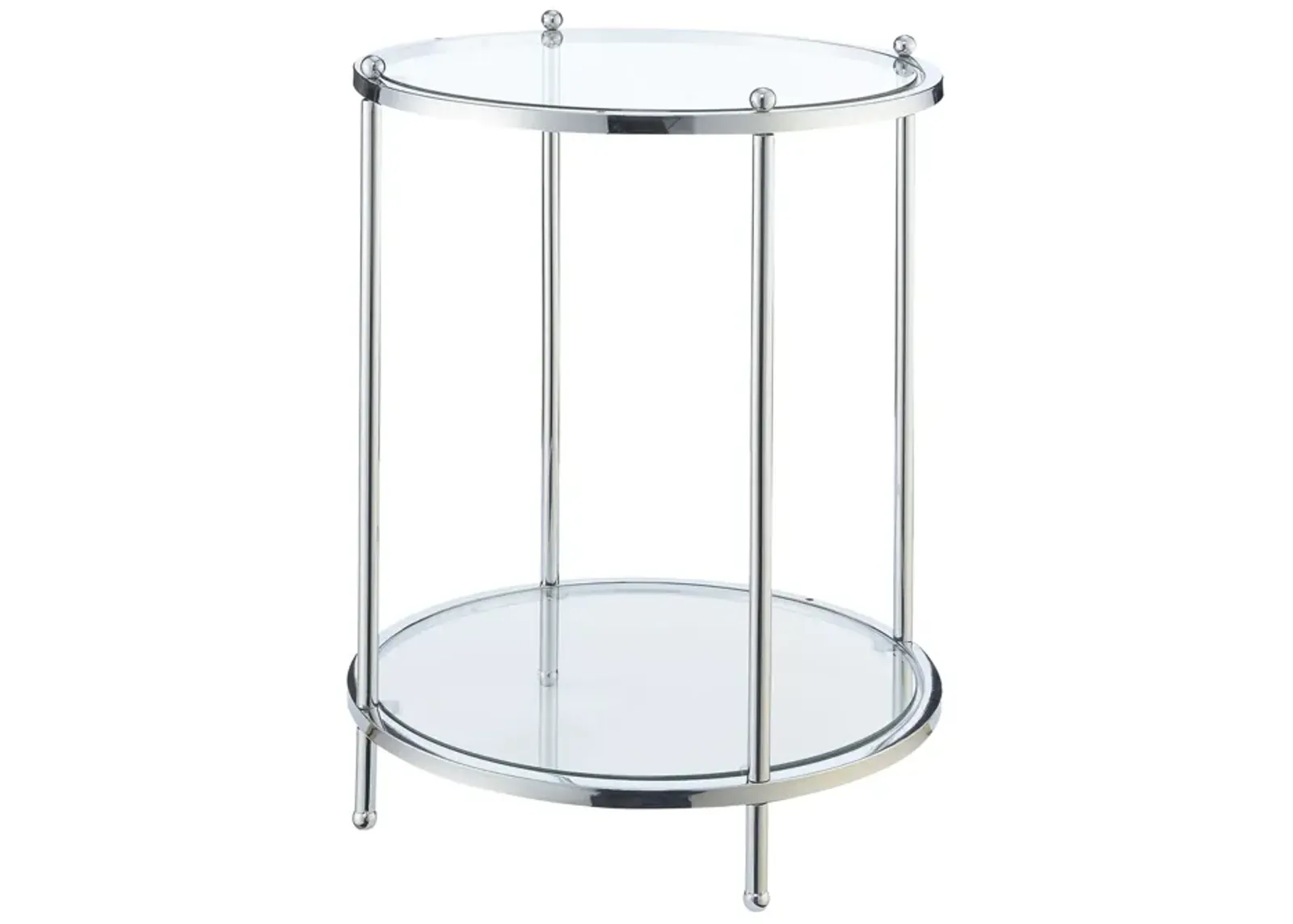 Convenience Concepts Royal Crest 2 Tier Round End Table, Clear Glass / Chrome