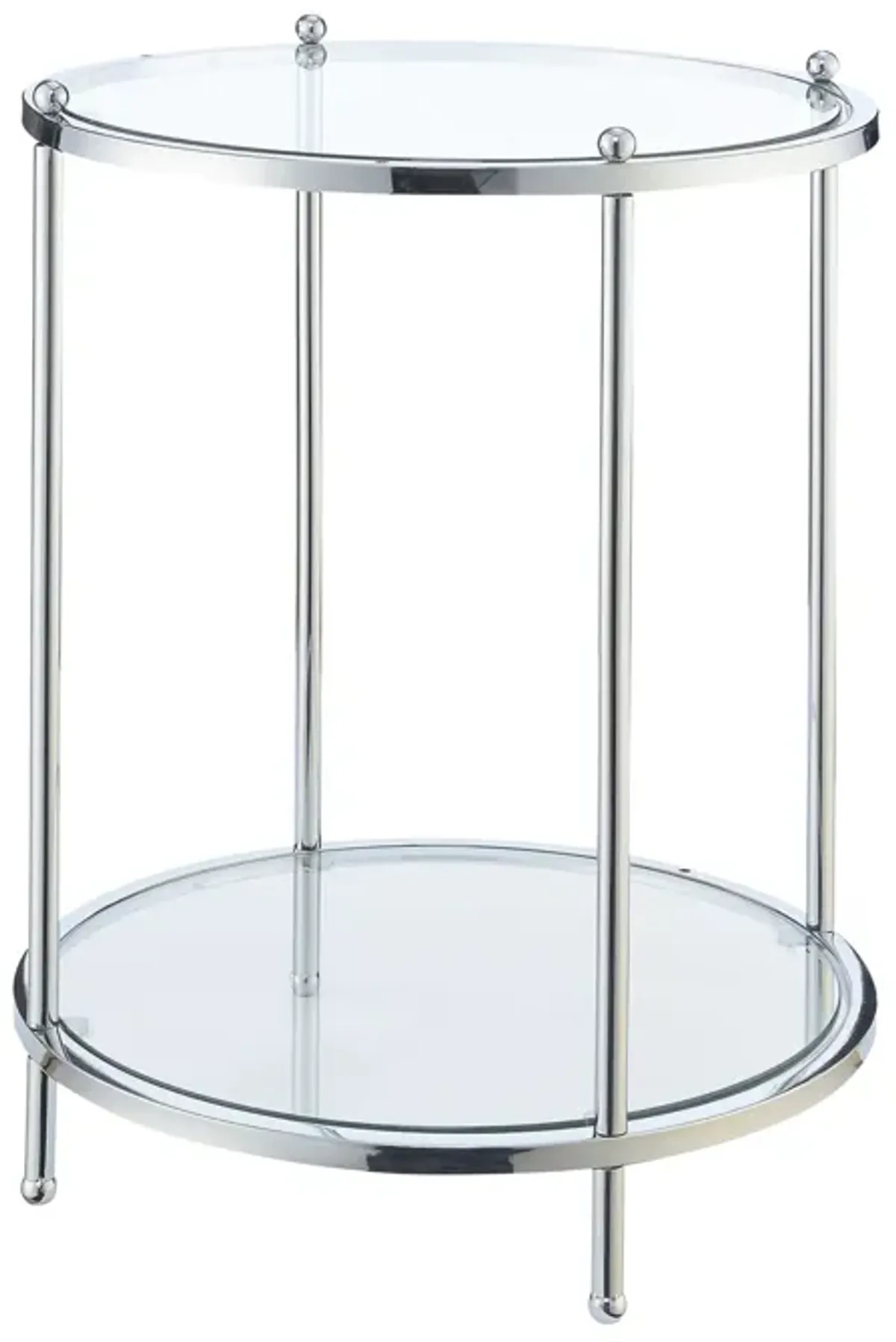 Convenience Concepts Royal Crest 2 Tier Round End Table, Clear Glass / Chrome