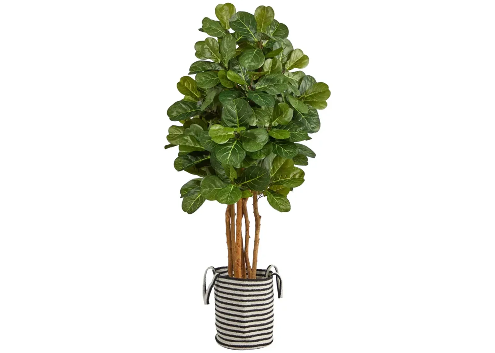 HomPlanti 5 Feet Fiddle Leaf Fig Artificial Tree in Handmade Black and White Natural Jute and Cotton Planter