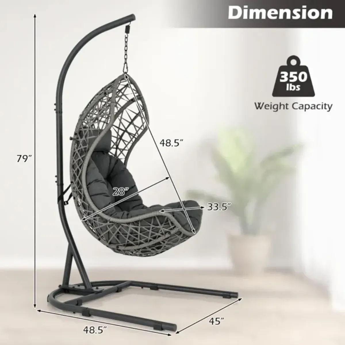 Hivvago Egg Chair with Stand PE Rattan Swing Hammock Chair with Pillow and Cushion-Gray