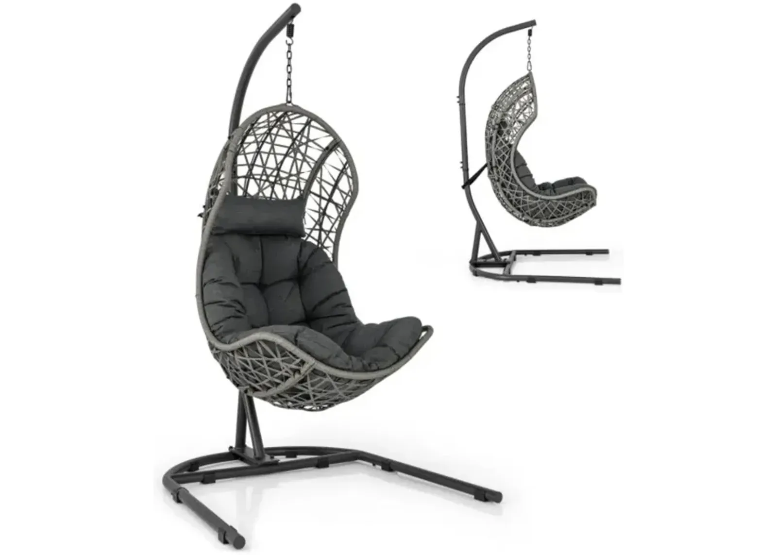 Hivvago Egg Chair with Stand PE Rattan Swing Hammock Chair with Pillow and Cushion-Gray