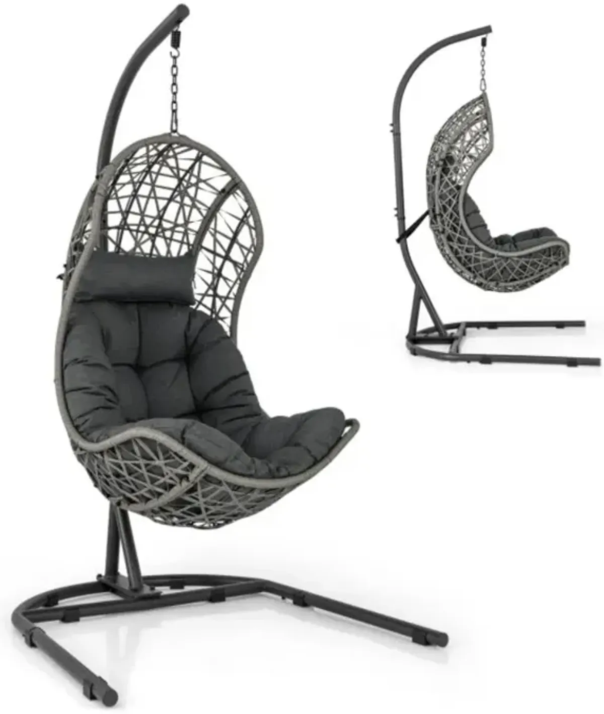 Hivvago Egg Chair with Stand PE Rattan Swing Hammock Chair with Pillow and Cushion-Gray