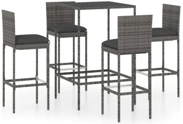 vidaXL 5 Piece Garden Bar Set with Cushions Poly Rattan Gray