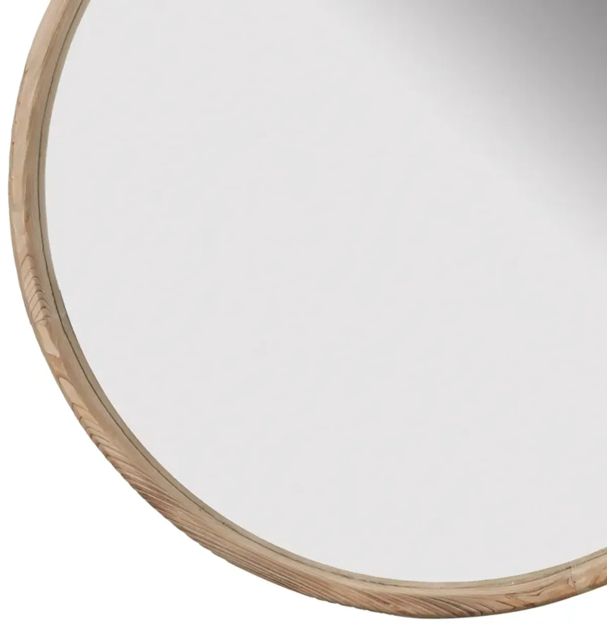 28 Inch Round Wall Mount Accent Mirror, Natural Fir Wood with Subtle Grains-Benzara