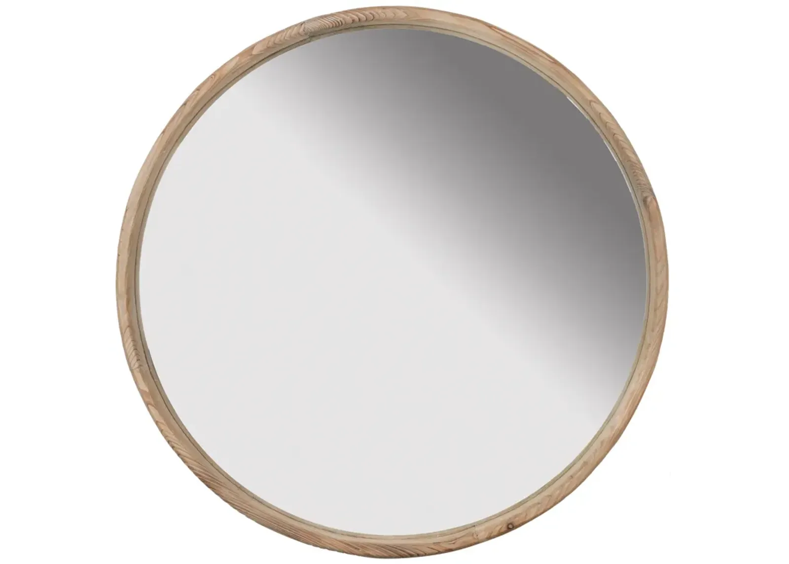 28 Inch Round Wall Mount Accent Mirror, Natural Fir Wood with Subtle Grains-Benzara