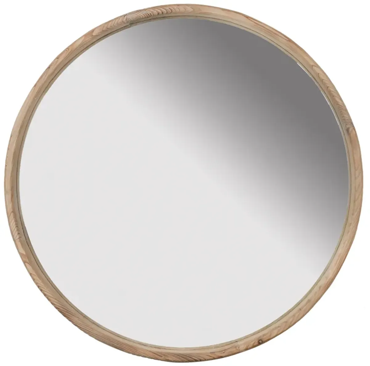 28 Inch Round Wall Mount Accent Mirror, Natural Fir Wood with Subtle Grains-Benzara