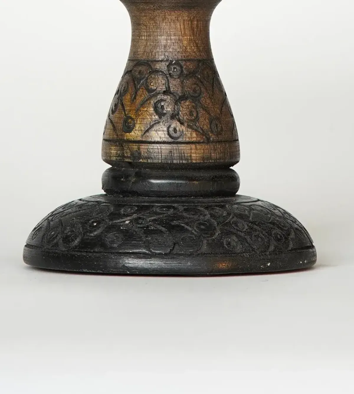 Traditional Black Wash Eco-friendly Handmade Mango Wood Set Of Two 6" & 9" Pillar Candle Holder