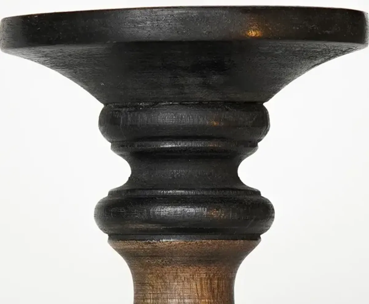 Traditional Black Wash Eco-friendly Handmade Mango Wood Set Of Two 6" & 9" Pillar Candle Holder