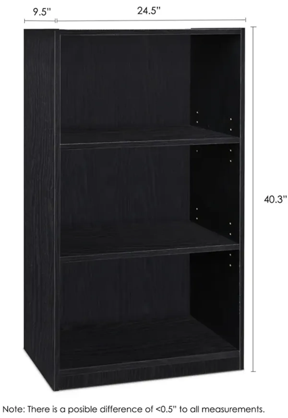 JAYA Simple Home 3-Shelf Bookcase, Black