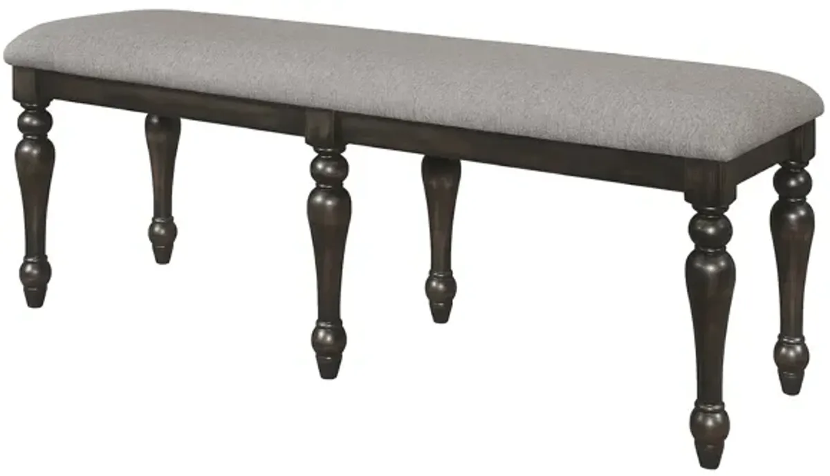 Lauren 52 Inch Bench, Classic Wood Frame, Cushioned Gray Fabric Upholstery - Benzara